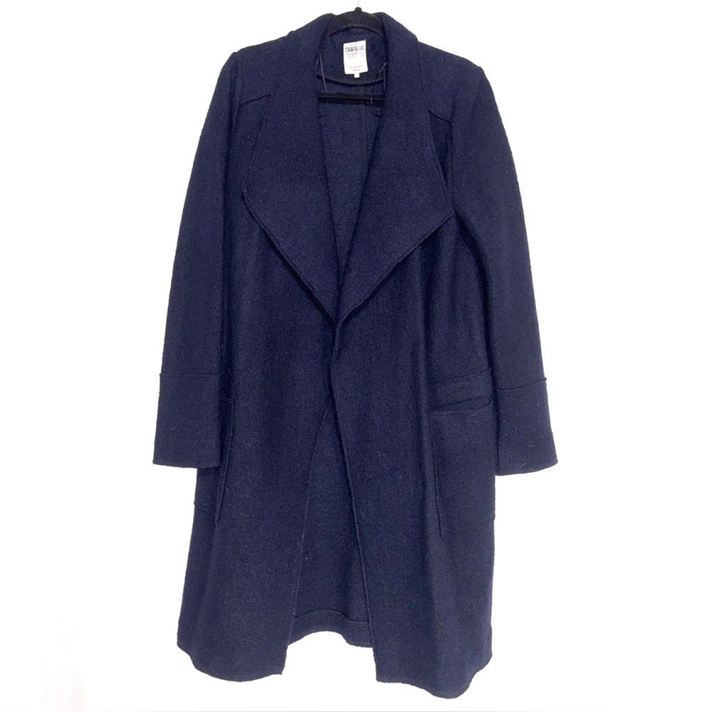 ZARA Trafaluc Women’s Wool Blend Navy Coat with Pockets Size Large